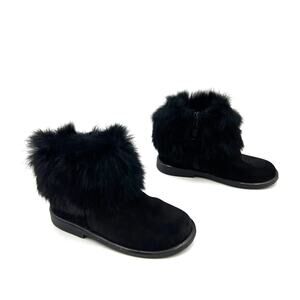 Luccini Suede Boots with Rabbit Fur Trim Black Ankle Booties